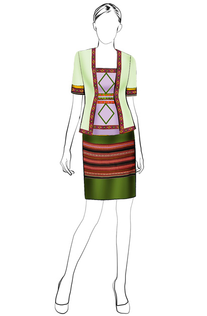 海南传统黎族服饰女式短袖+及膝短裙方案设计