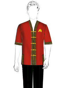 海南传统黎族服饰男式红色短袖+长裤方案设计