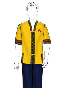 海南传统黎族服饰男式黄色短袖上衣+长裤方案设计
