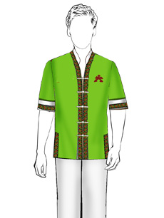 海南传统黎族服饰男式绿色短袖上衣+白色长裤方案设计