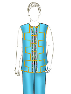 海南传统黎族服饰男式蓝色无袖上衣+蓝色长裤方案设计
