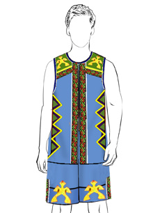海南传统黎族服饰男式蓝色无袖上衣+短裤方案设计