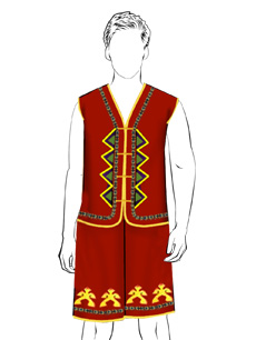 海南传统黎族服饰男式红色无袖上衣+短裤方案设计