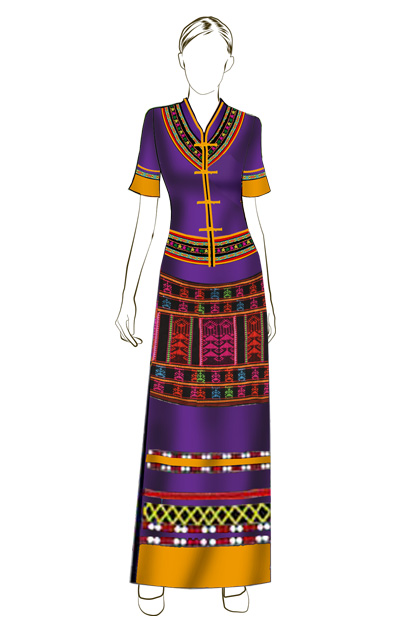 海南传统黎族服饰女式短袖+长筒裙方案设计