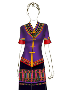 海南传统黎族服饰女式紫色短袖+长筒裙方案设计