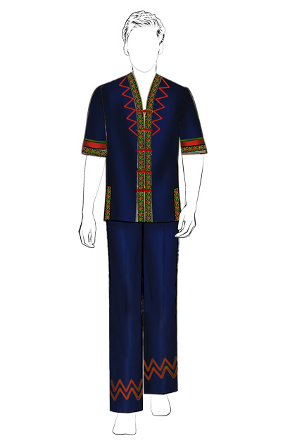 海南传统黎族服饰男短袖+长裤方案设计