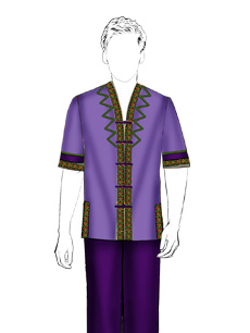 海南传统黎族服饰男紫色短袖+长裤方案设计