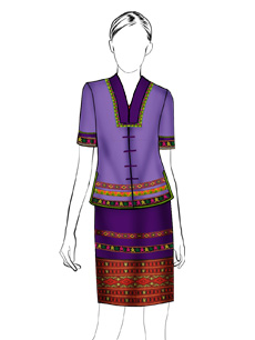 海南传统黎族服饰紫色上衣+短裙方案设计