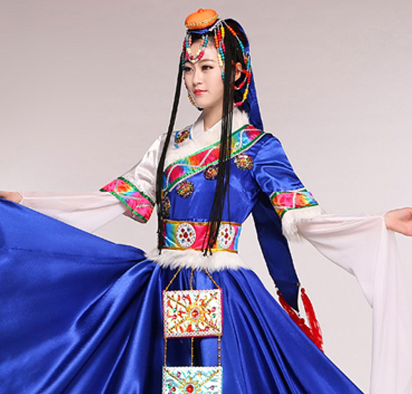 女款蓝色藏族服饰